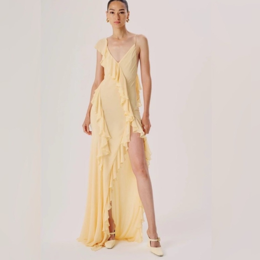 NEW Ronny Kobo Collection Olivialle Ruffle‎ Butter Yellow Maxi Dress Size XL
